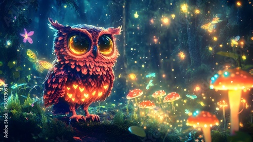 A fantastical owl in a magical forest