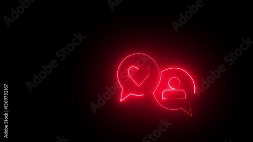 neon red color Loveand man chat icon  illustration. Heart in bubble on isolated background. Speech mane concept. photo