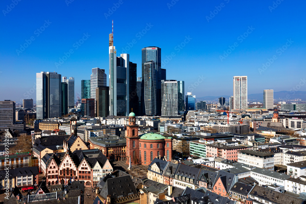 Fototapeta premium Skyline und Altstadt, Frankfurt am Main