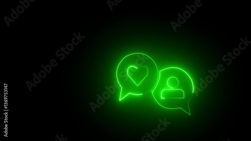 neon green color Loveand man chat icon  illustration. Heart in bubble on isolated background. Speech mane concept. photo