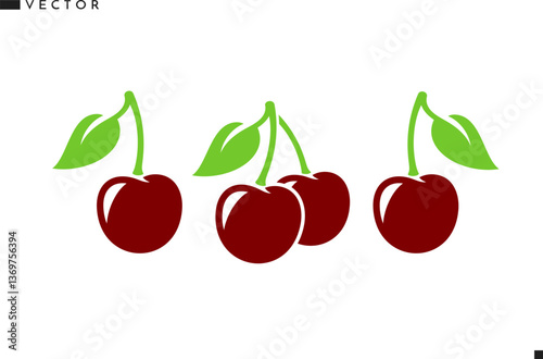 Cherry icon set. Fresh berry vector. Isolated cherry on white background