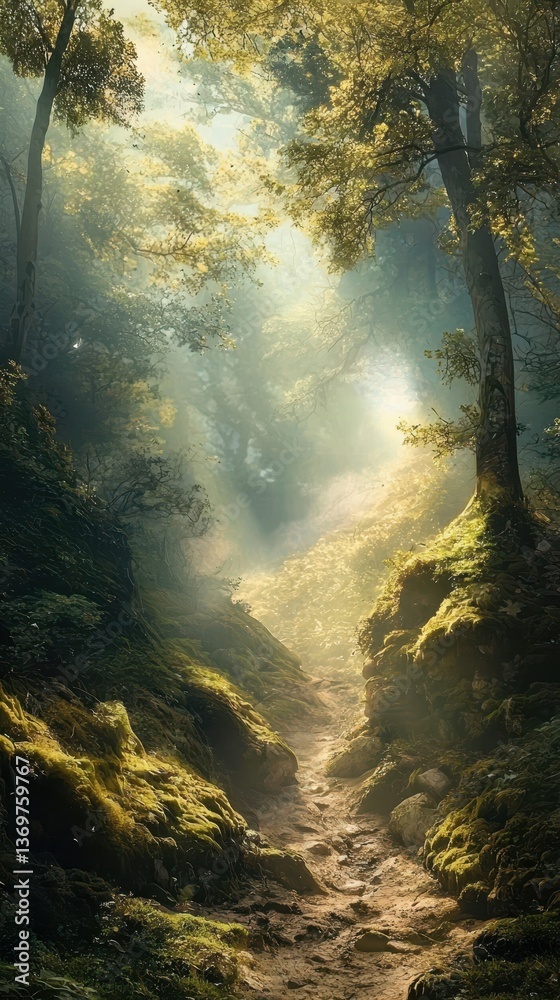 Fototapeta premium Dreamlike Scene of Hidden Glen with Soft Shimmering Light