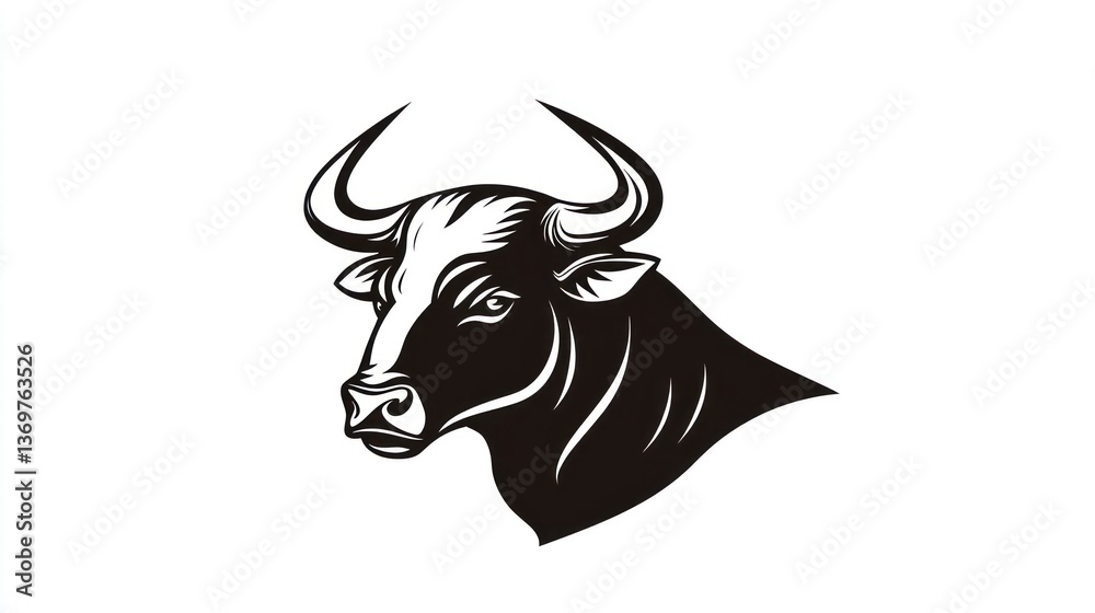 Bull head, strong, powerful, white background, finance Bull head, strong, powerful, white background, finance