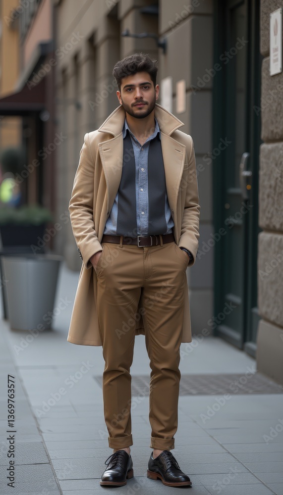 Obraz premium Stylish man posing confidently in urban setting 