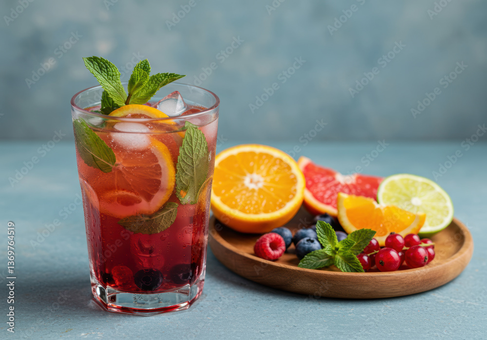 A vibrant and cool mixed berry drink with citrus and mint, perfect for summer. A vibrant and cool mixed berry drink with citrus and mint, perfect for summer.
