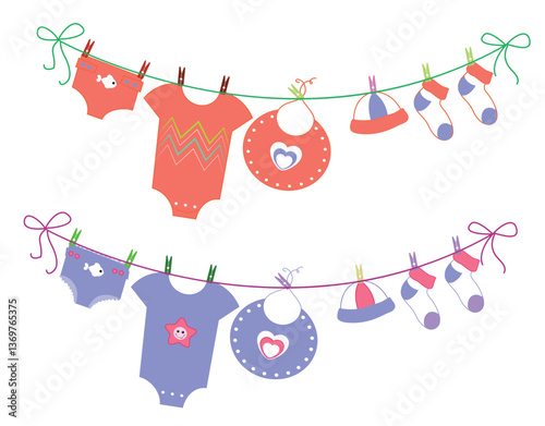 Sketchy Baby clothes on clothesline and Illustrator Artwork. 