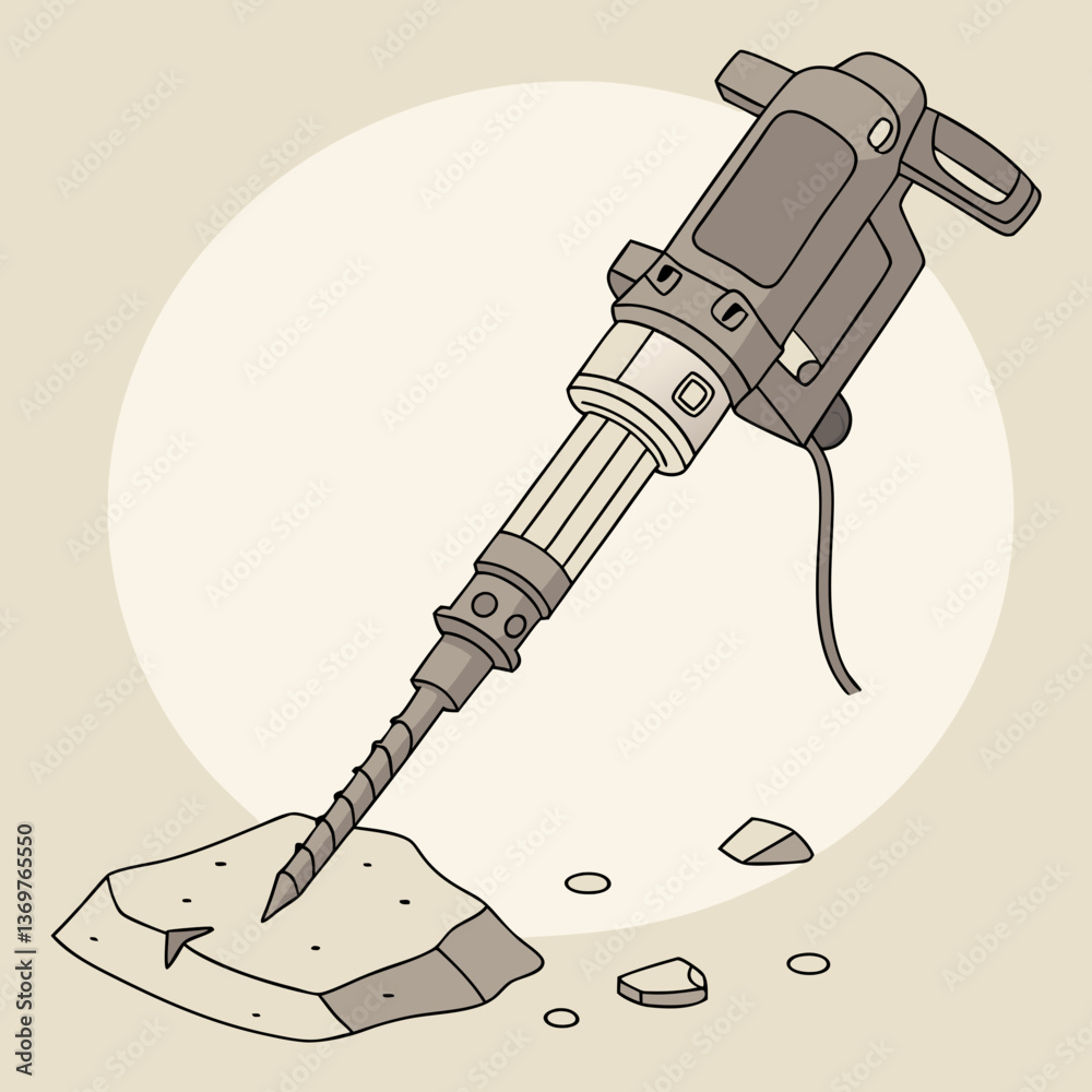 Jackhammer breaking through rock in illustration style