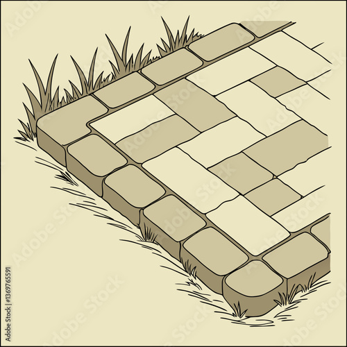Paver illustration with grass against a light background