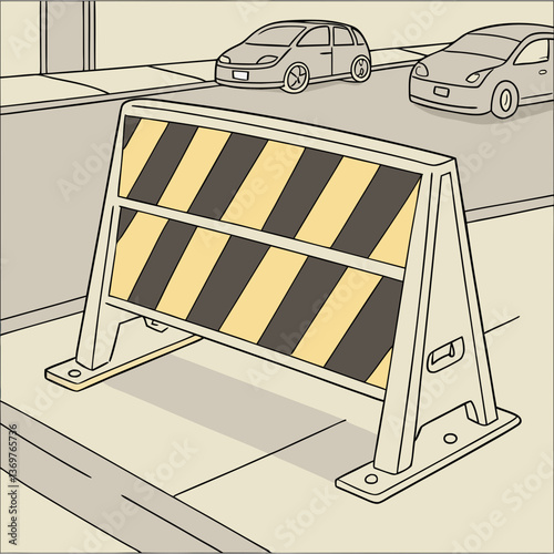 Traffic barrier on street with vehicles in background