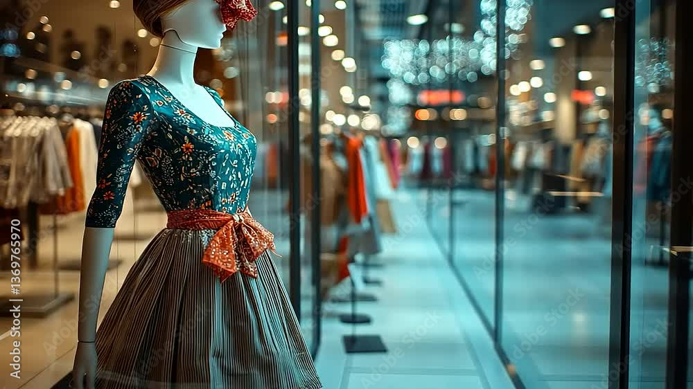Stylish mannequin in a vibrant clothing store display