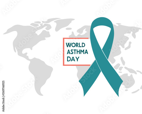 World Asthma Day Banner with Teal Ribbon and World Map