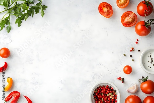 Wallpaper Mural Fresh ingredients background with tomatoes, chili, garlic, pepper and parsley herbs Torontodigital.ca