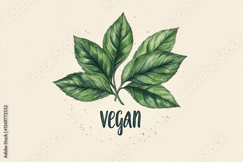 Artistic vegan illustration featuring detailed green leaves, perfect for promoting healthy lifestyles