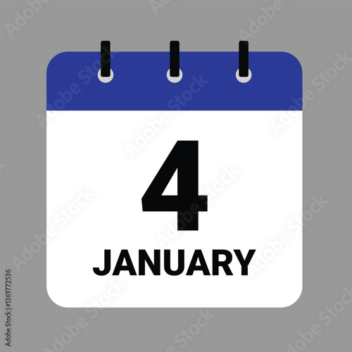 Vector illustration of a calendar icon showing dates and events. JAHUARY 4 Calendar Icon – Flat Design, Minimalist Date Illustration