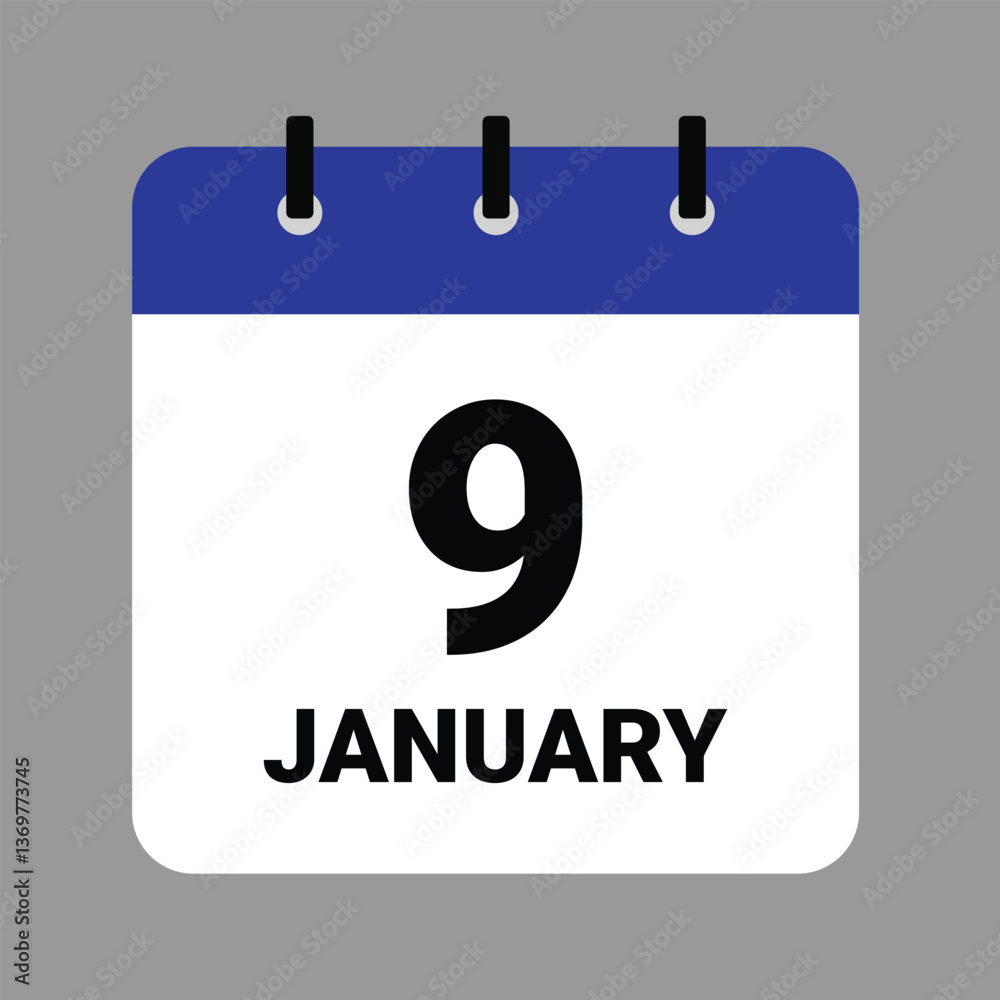 Vector illustration of a calendar icon showing dates and events. JAHUARY 9 Calendar Icon – Flat Design, Minimalist Date Illustration Vector illustration of a calendar icon showing dates and events. JAHUARY 9 Calendar Icon – Flat Design, Minimalist Date Illustration
