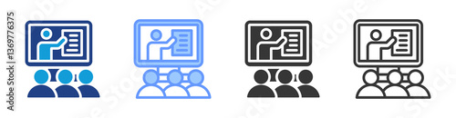 Online Coaching icon set multiple style collection