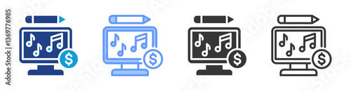 Creating And Selling Music icon set multiple style collection