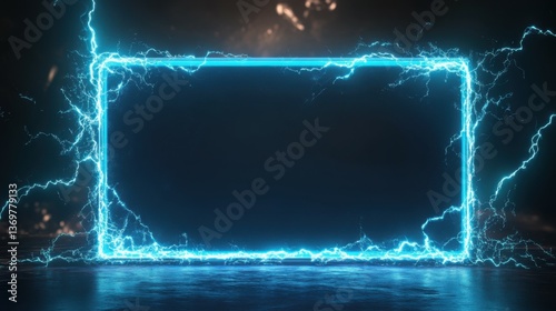 Vivid blue electrical energy forming a glowing frame with dynamic lightning bolts on a dark background.