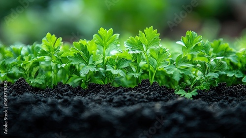 Wallpaper Mural Parsley Plants with Bright Green, Curly Leaves in Fresh Garden Soil " Perfect for Garden Photography, capturing the freshness of parsley in culinary herb gardens Torontodigital.ca