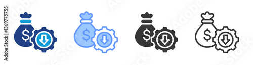 Cost Reduction Strategy icon set multiple style collection