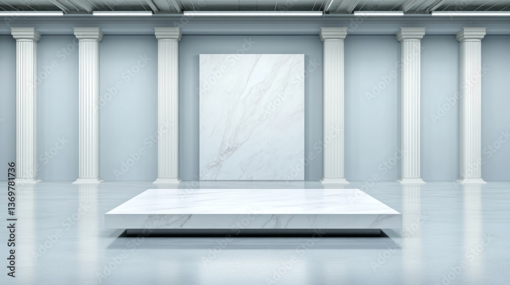 Fototapeta premium Marble platform stands in front of a matching marble slab