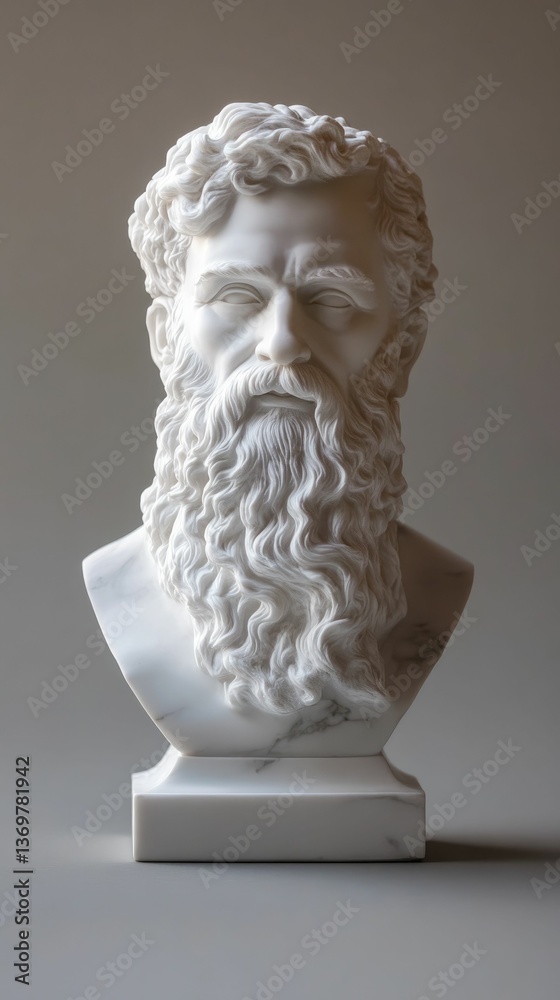 Obraz premium White marble bust; bearded man; classical style.