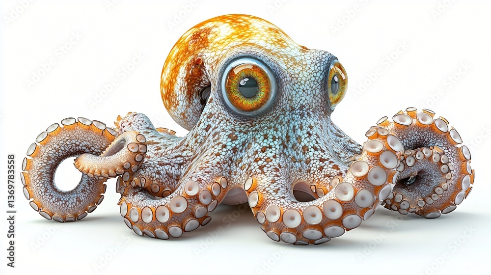 Obraz premium Charming Octopus with Big Eyes on a White Background Expressing Happiness and Curiosity of excellence.