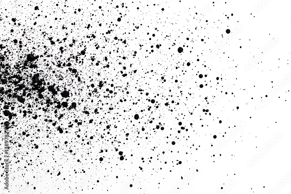 Black ink splatter texture on white background for grunge design and artistic overlay effect Black ink splatter texture on white background for grunge design and artistic overlay effect