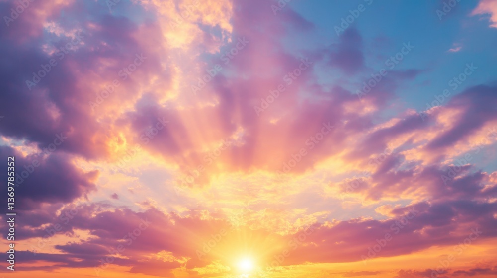 Stunning Sunrise with Colorful Clouds and Sun Rays in the Sky Stunning Sunrise with Colorful Clouds and Sun Rays in the Sky