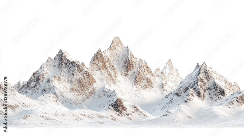 Obraz premium Majestic Snow-Covered Mountain Range Isolated on White Background