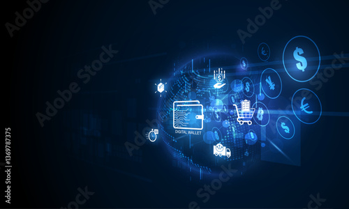 Online money transfer, Digital wallet payment concept, Businesswoman use internet banking money transaction. vector illustration
