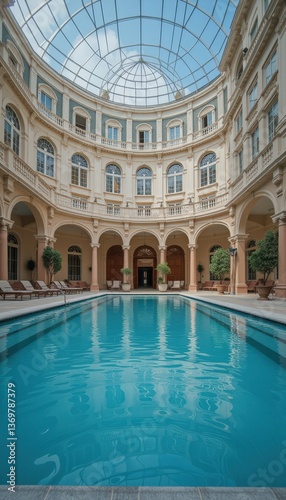 Wallpaper Mural Elegant indoor swimming pool with glass ceiling in luxurious setting   Torontodigital.ca