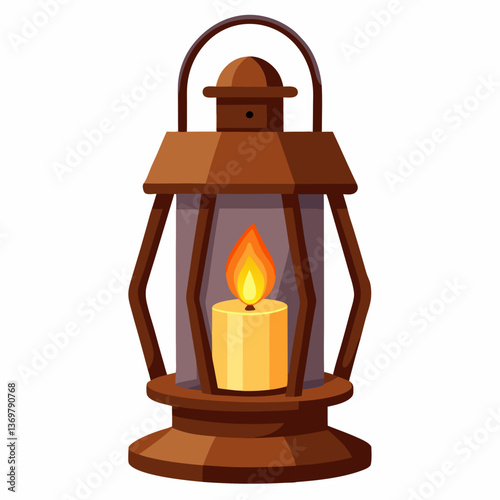 rustic lantern with a glowing candle inside