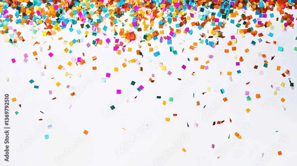 A blue background filled with various sizes of colorful confetti, confetti in shapes like circles and squares A blue background filled with various sizes of colorful confetti, confetti in shapes like circles and squares