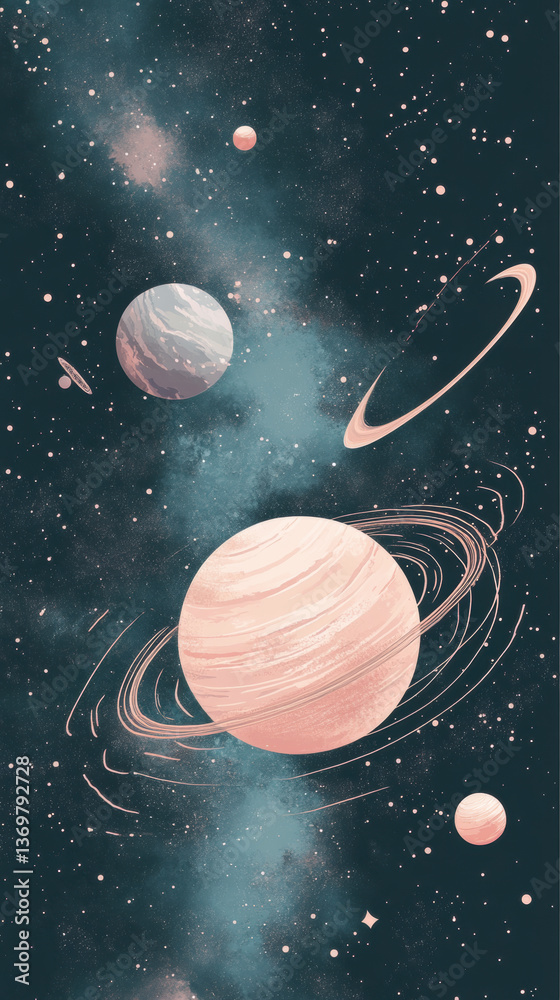 Fototapeta premium Illustration of Planets and Stars in Space
