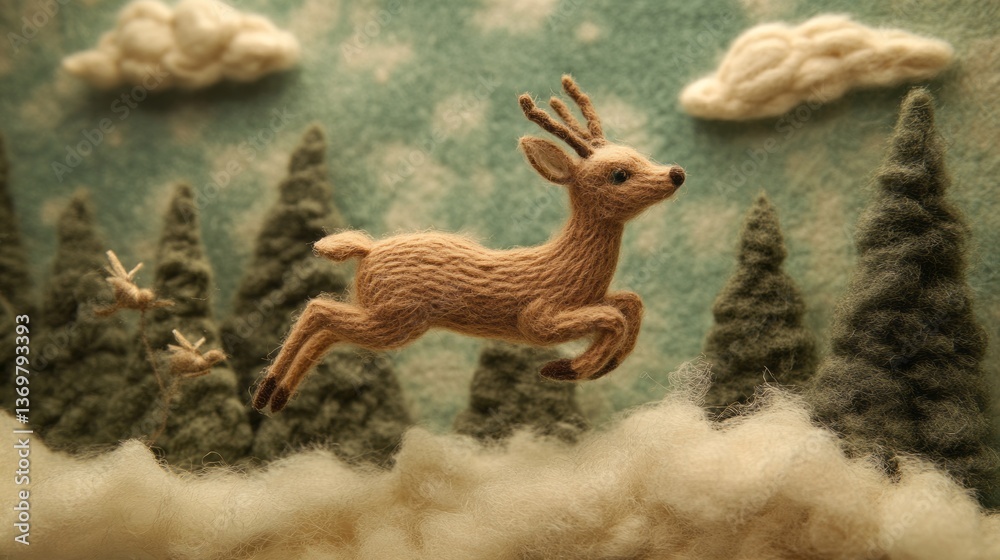 Fototapeta premium Art Deer Scene High Among Charm. Lines Pastel Cozy