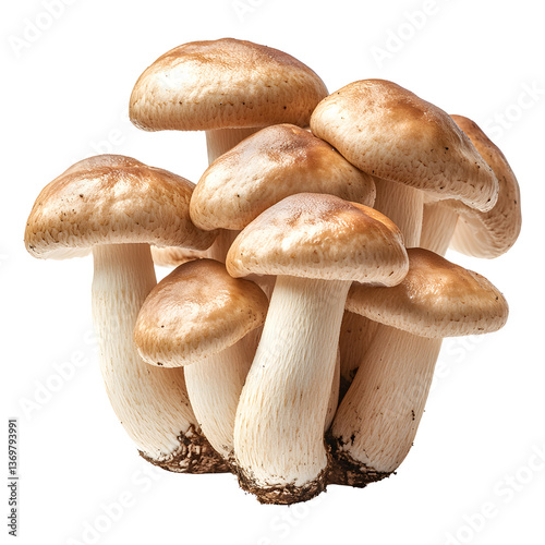 Cluster of brown mushrooms isolated on transparent background