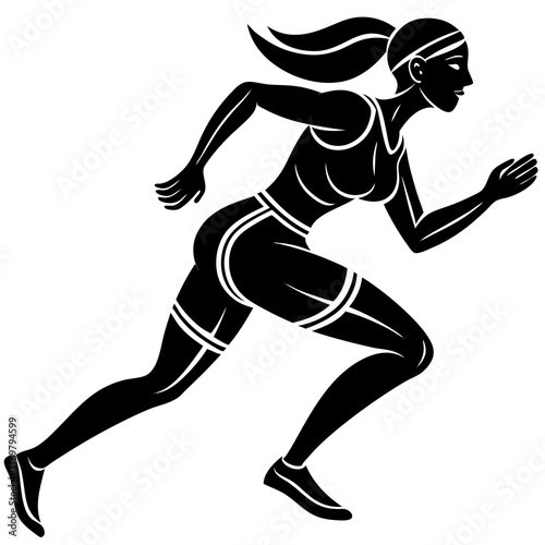 Line art vector silhouette of a woman  runner participating in a race