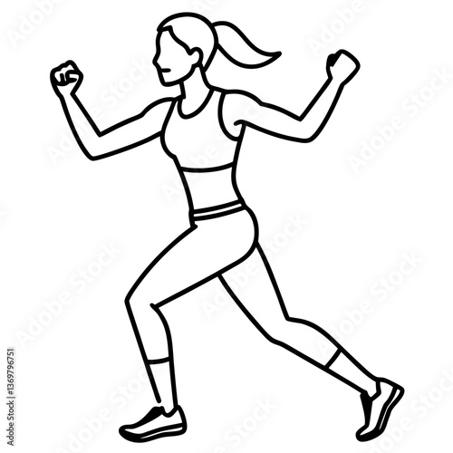 Line art vector silhouette of a woman marathon runner 