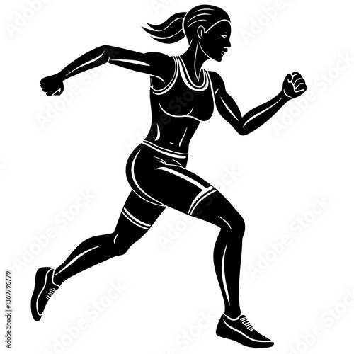 Line art vector silhouette of a woman marathon runner 