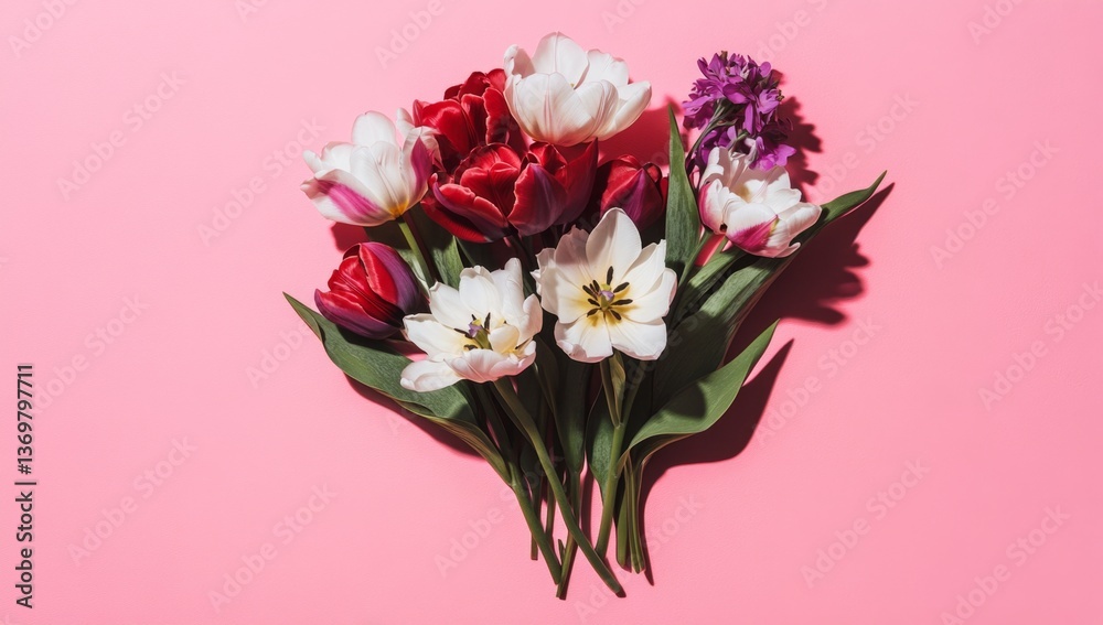 Colorful flower bouquet on pink background Colorful flower bouquet on pink background