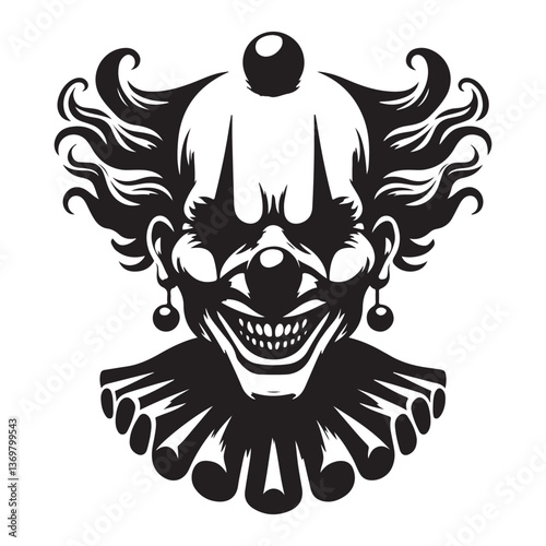 Sinister Clown With Hairdo and Ruffled Collar Vector Illustration