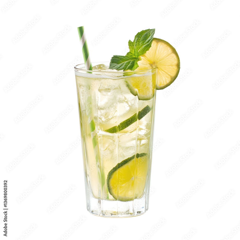 Fototapeta premium Gin Rickey Drink isolated on transparent or white background