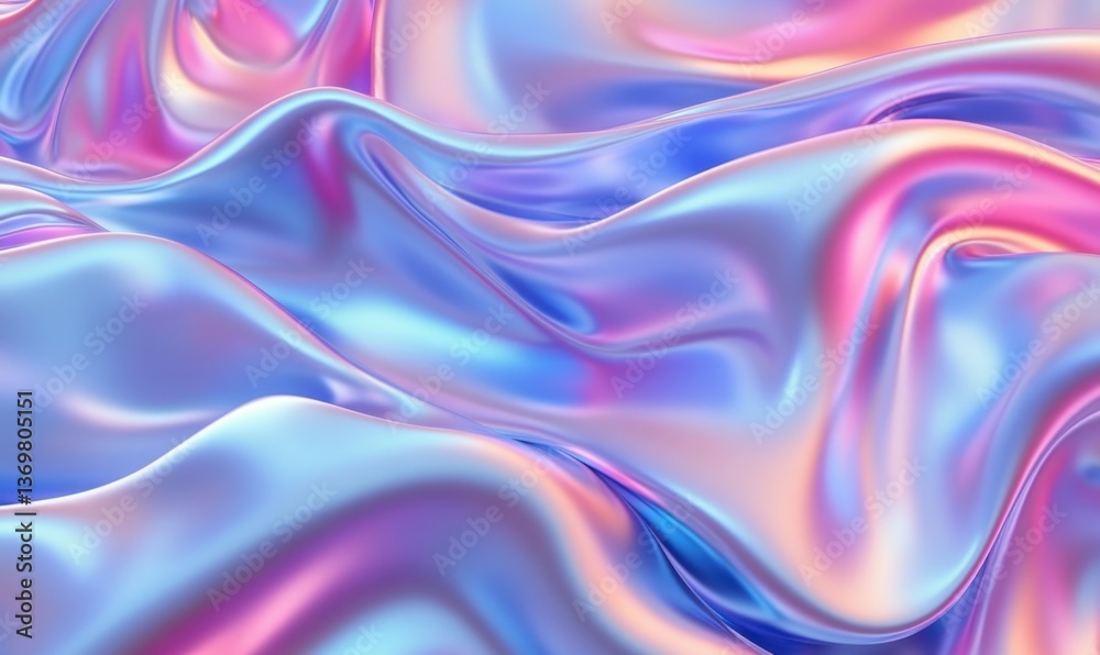 Obraz premium Iridescent holographic flowing fabric background for abstract designs