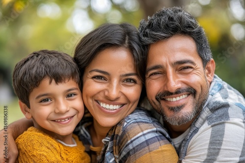 Portrait of Hispanic family with two boys outdoors