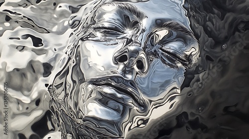 Liquid Identity with Face Melting into Mercury Showing Alternate Personas