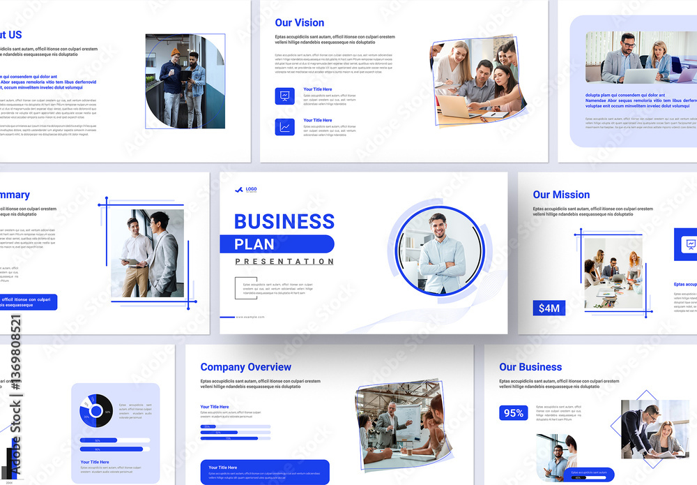 White Blue Business Plan Strategy Presentation Stock Template | Adobe Stock