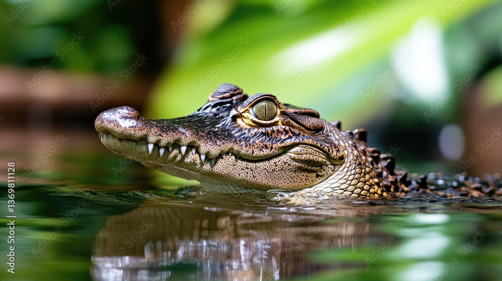 Obraz premium Detailed Portrait of a Crocodile Emerging from Water Surface