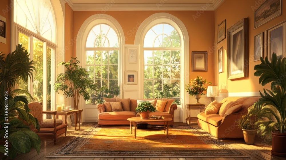 Fototapeta premium Sunny Interior, Classic Room, Sunlight, Relaxation
