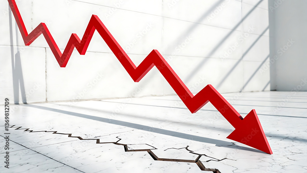 Economic Downturn Red Arrow Graph Showing Market Decline and Financial Crisis